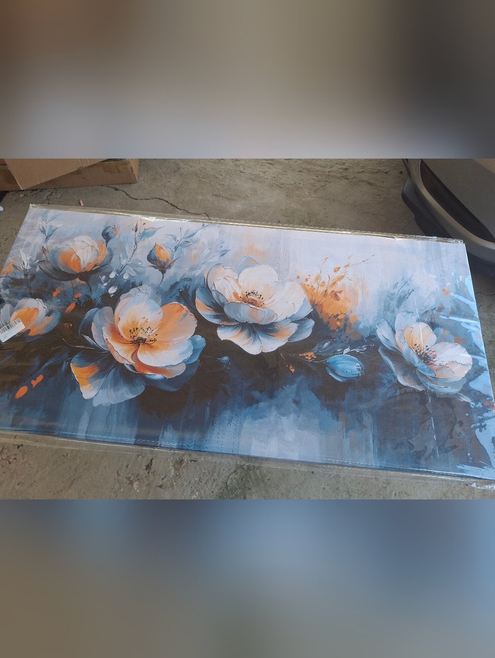 Floral Wall Art Canvas in Blue and Orange - Brand